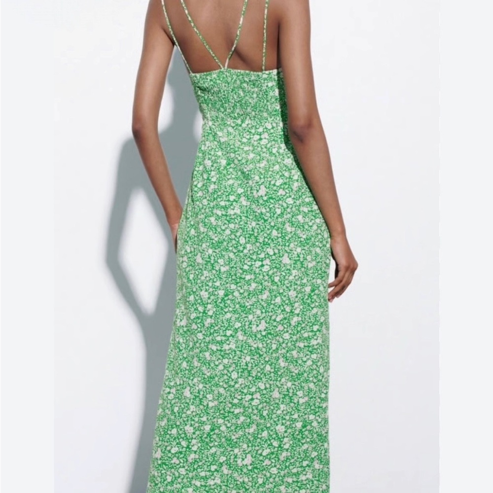Zara Green Floral Midi Dress w/ High Slit - M - Picture 2 of 9